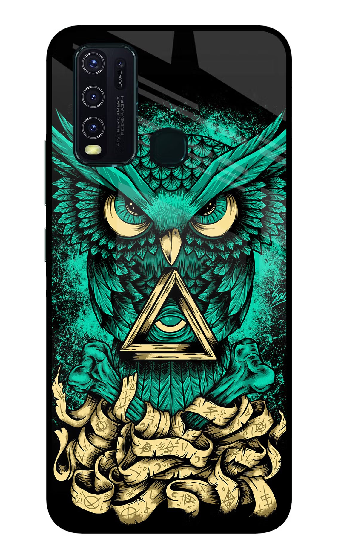Green Owl Vivo Y30/Y50 Glass Case Back Cover by Casekaro