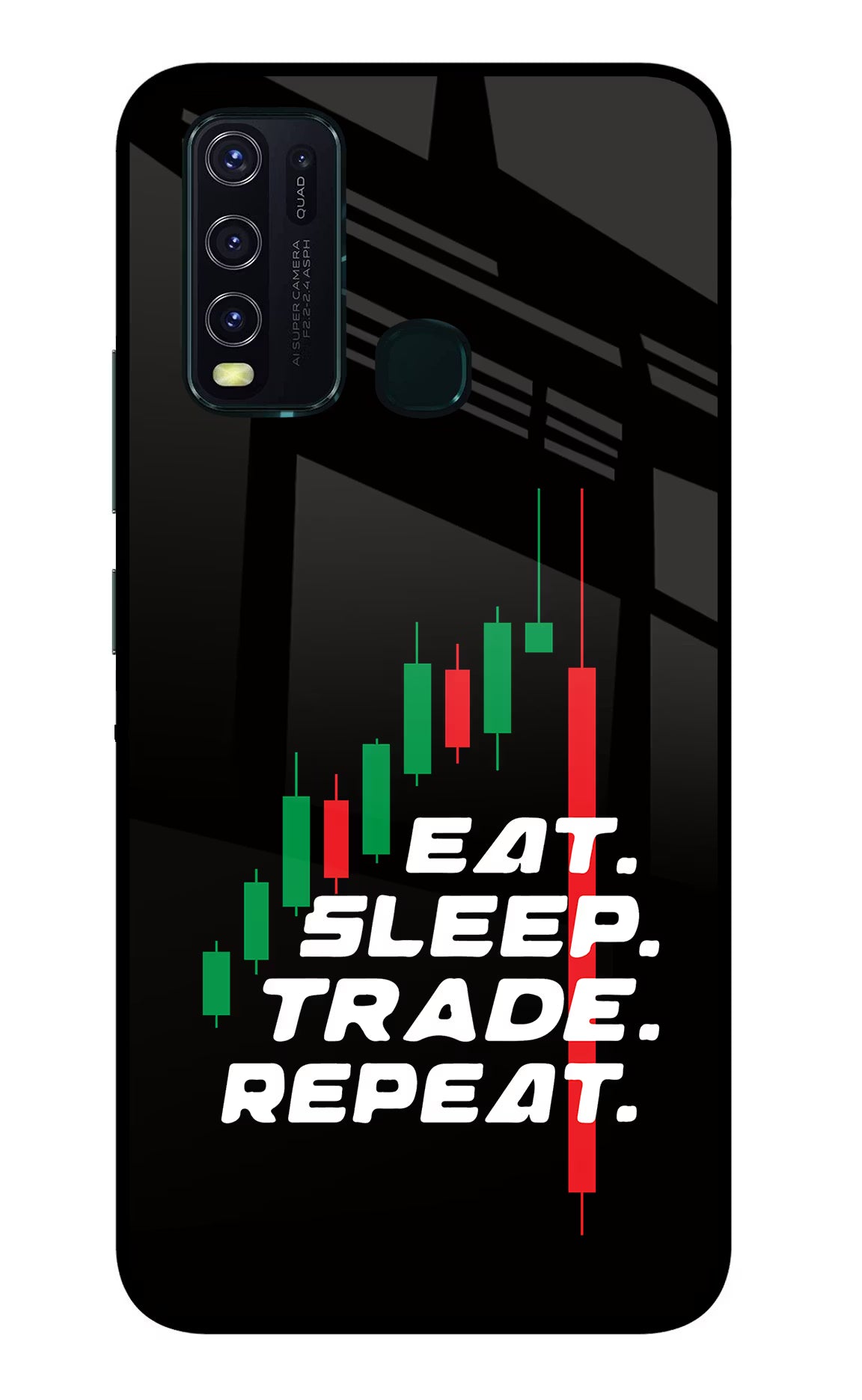 Eat Sleep Trade Repeat Vivo Y30/Y50 Glass Case Back Cover by Casekaro
