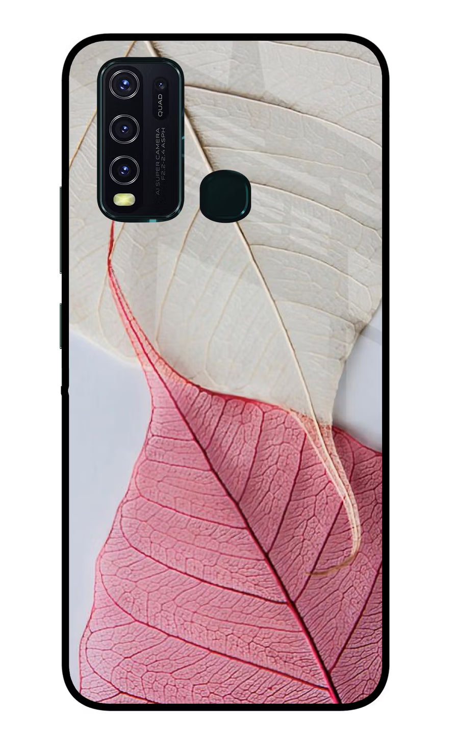 White Pink Leaf Vivo Y30/Y50 Back Cover, Glass case