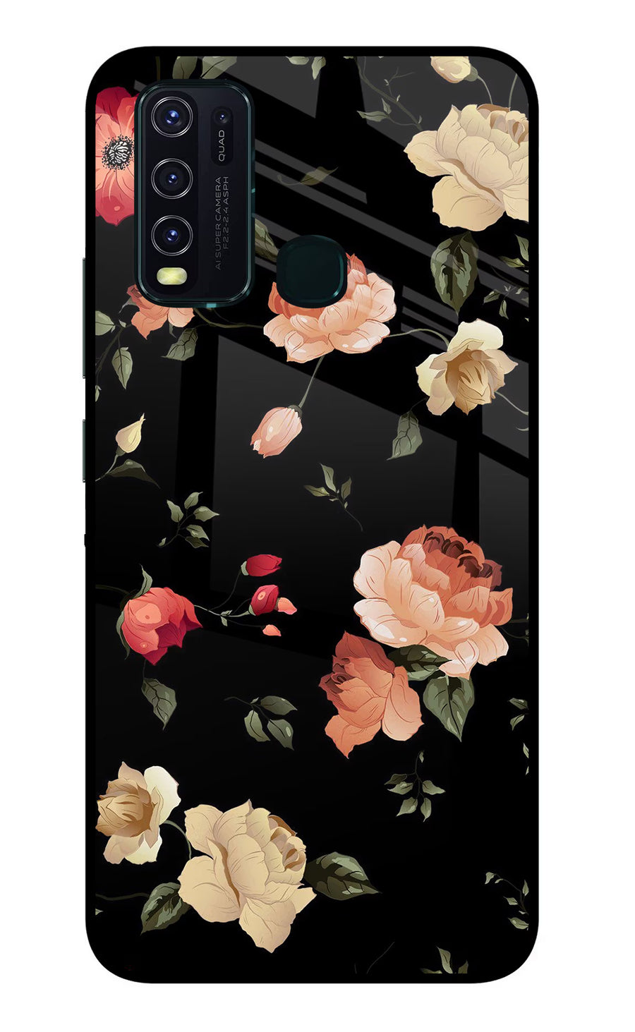 Flowers Vivo Y30/Y50 Back Cover, Glass case