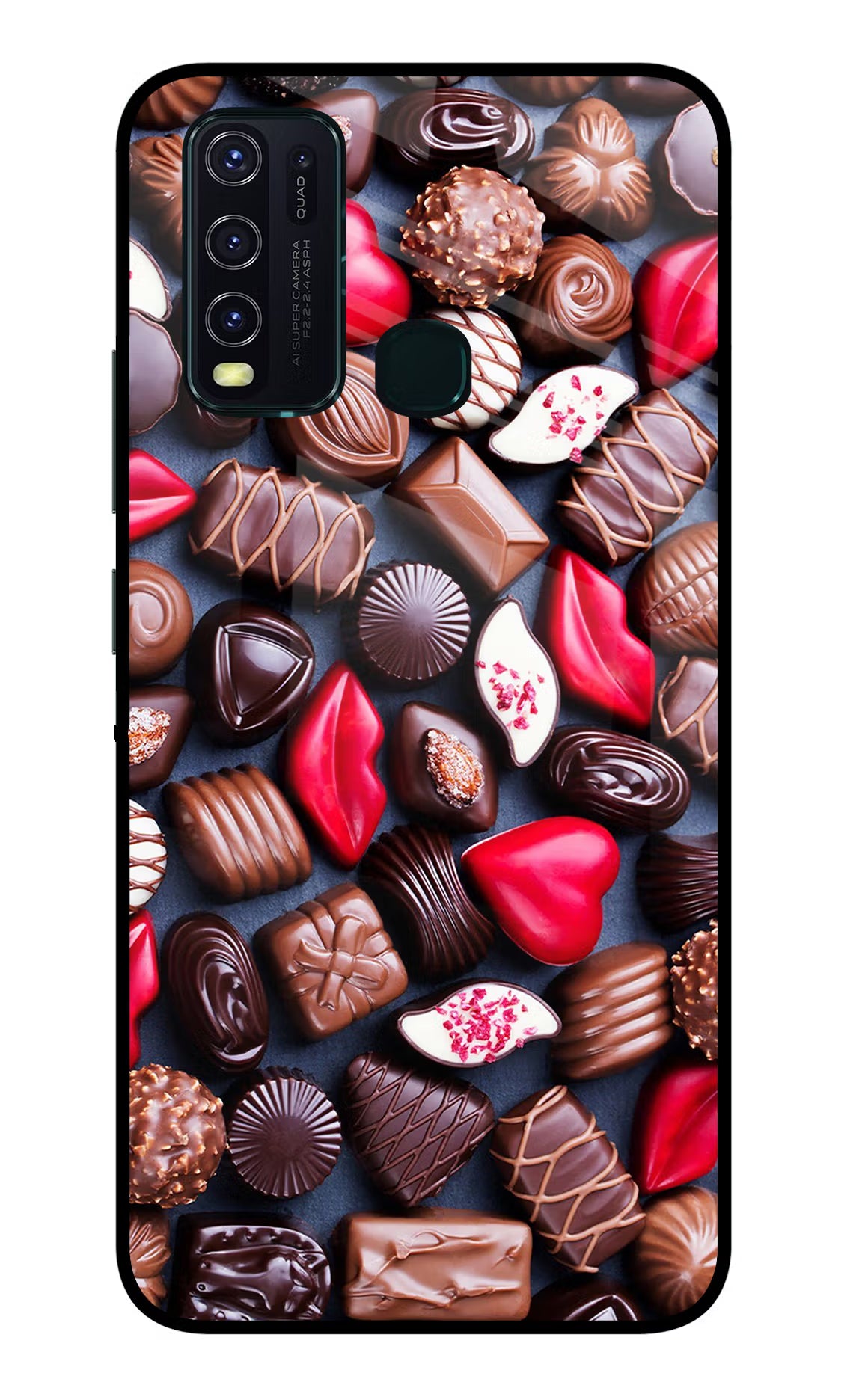 Chocolates Vivo Y30/Y50 Glass Case Back Cover by Casekaro