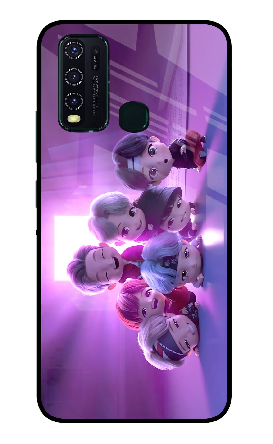 BTS Chibi Vivo Y30/Y50 Glass Case Back Cover by Casekaro