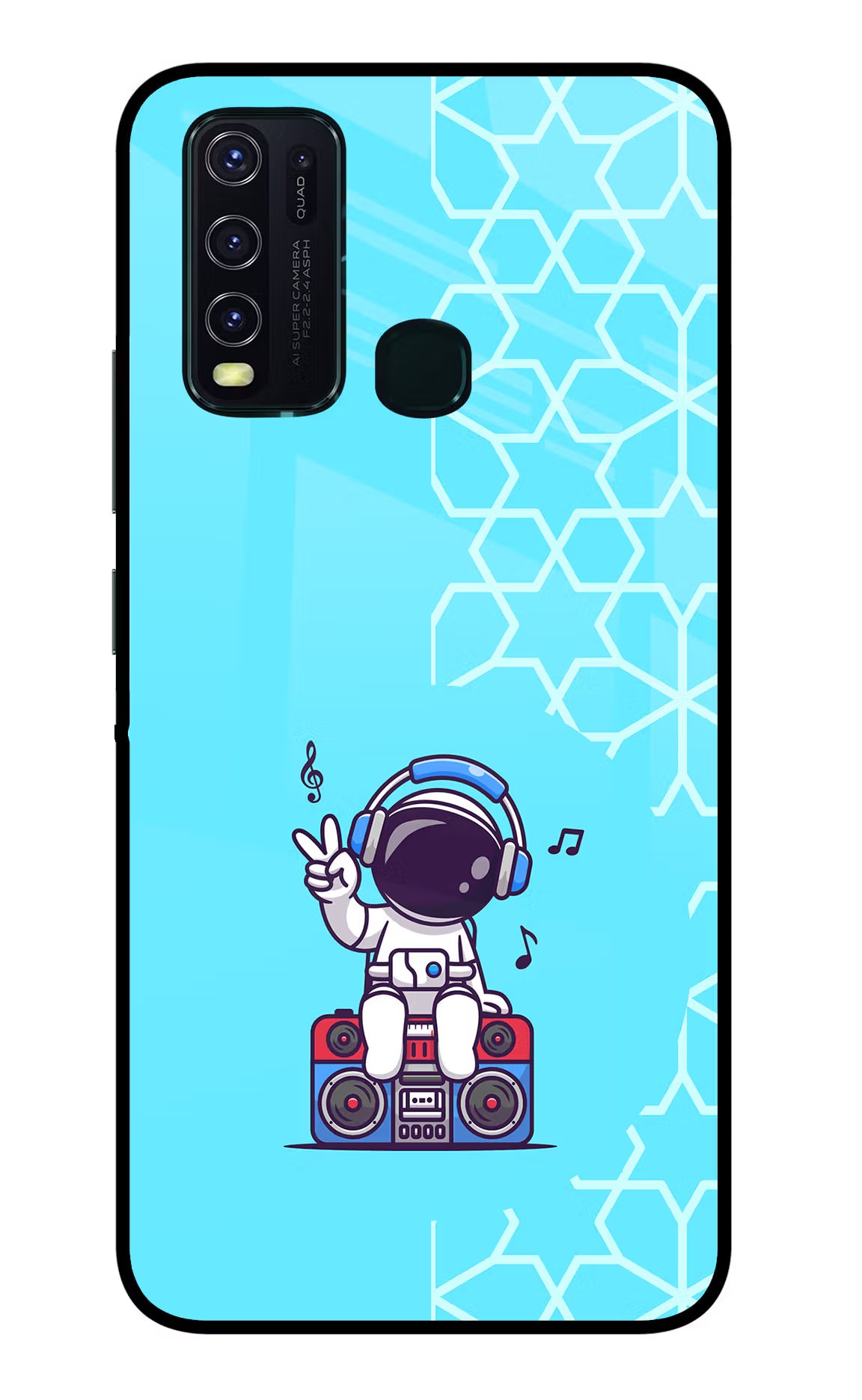 Cute Astronaut Chilling Vivo Y30/Y50 Glass Case Back Cover by Casekaro