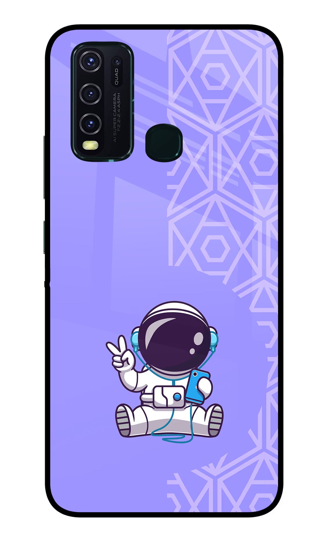 Cute Astronaut Chilling Vivo Y30/Y50 Glass Case Back Cover by Casekaro