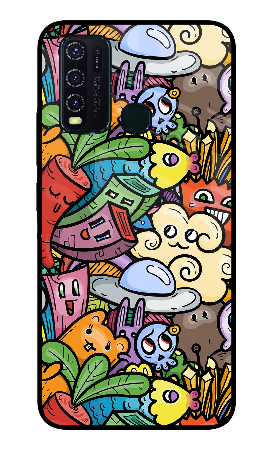 Veggie Doodle Vivo Y30/Y50 Glass Case Back Cover by Casekaro
