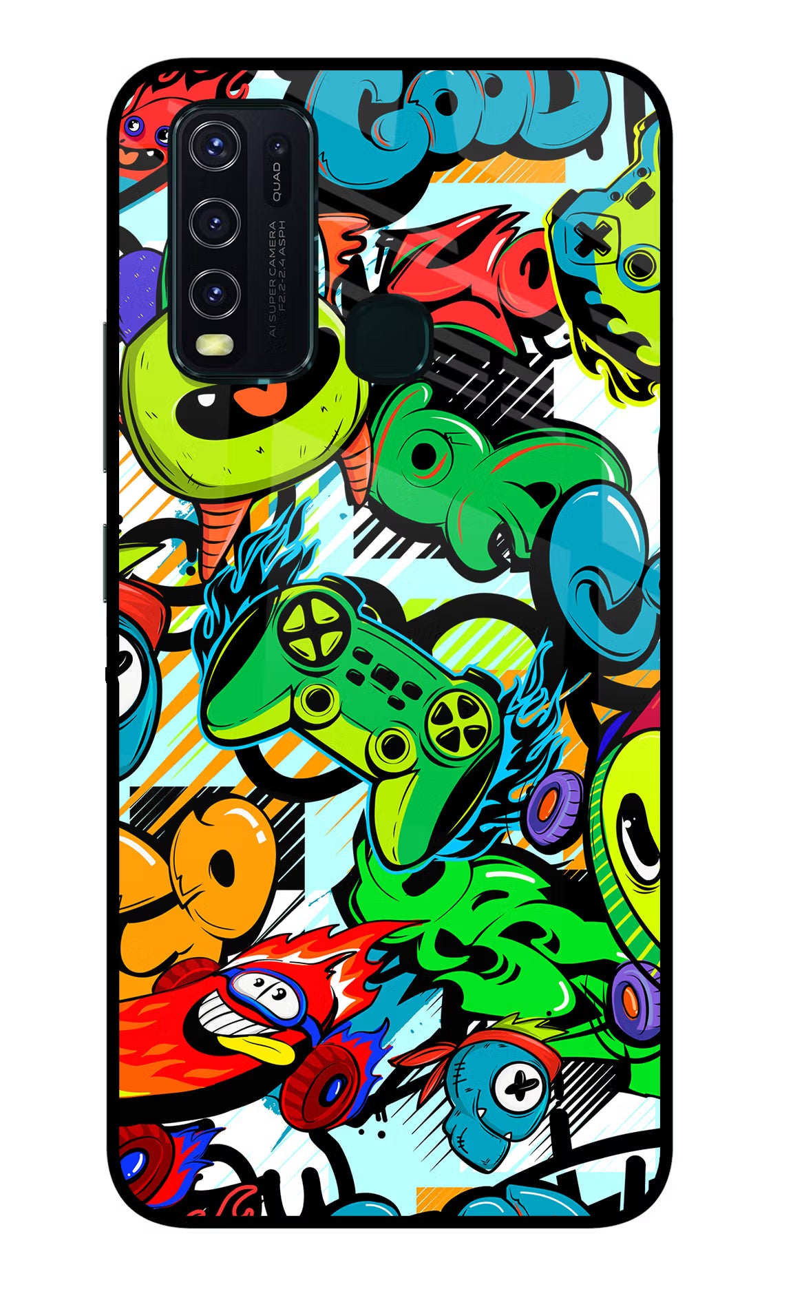 Game Doodle Vivo Y30/Y50 Glass Case Back Cover by Casekaro