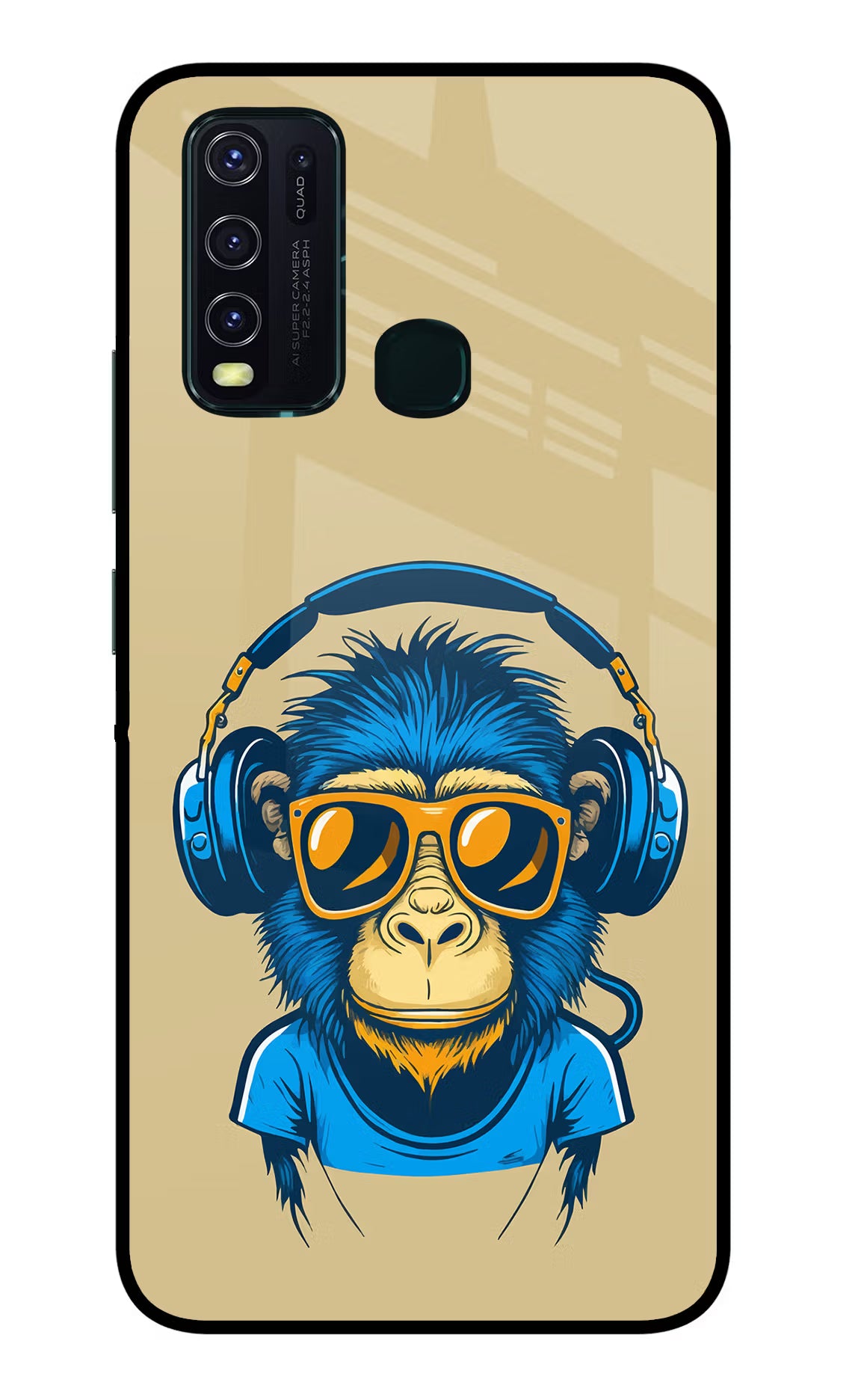 Monkey Headphone Vivo Y30/Y50 Glass Case Back Cover by Casekaro