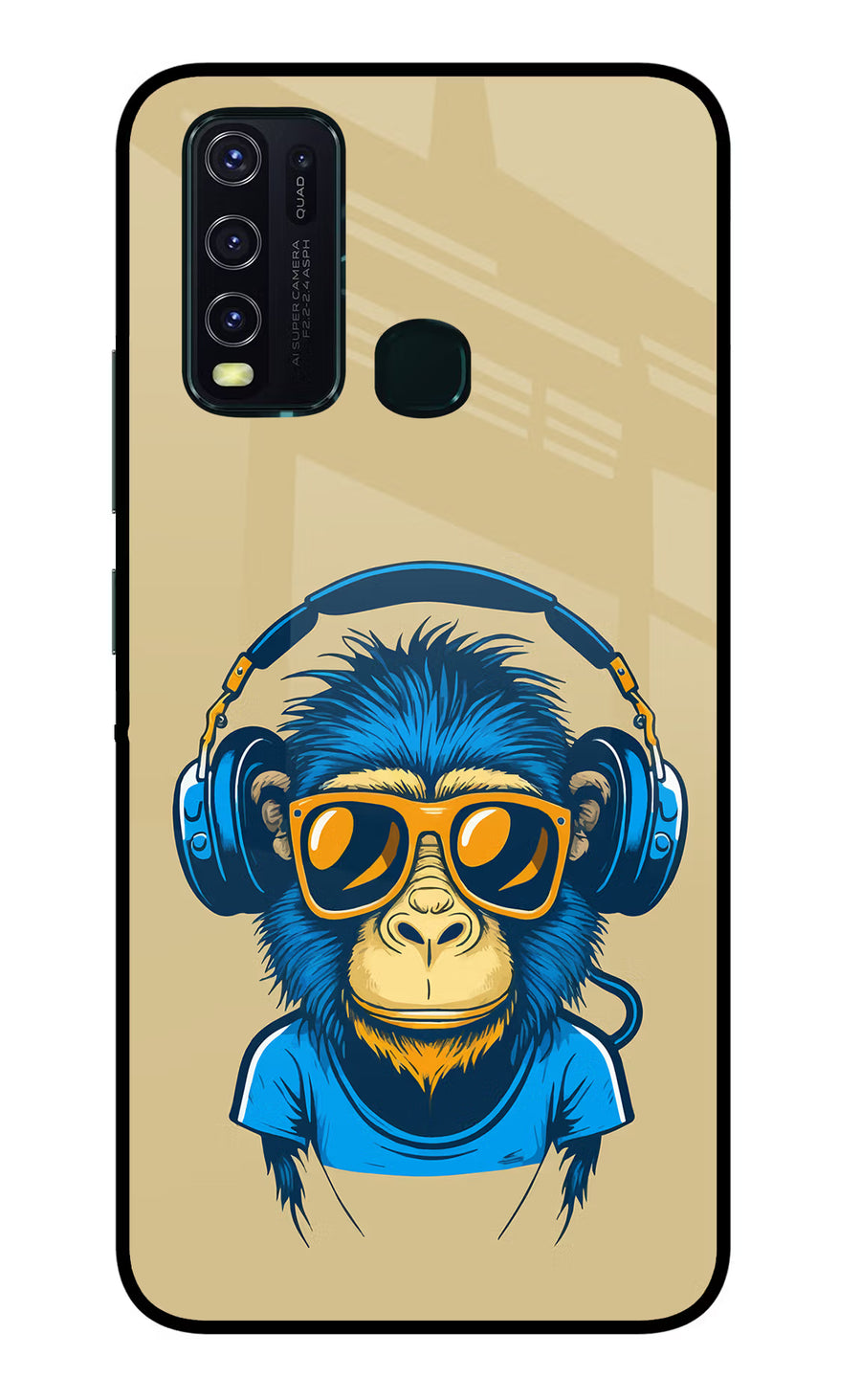 Monkey Headphone Vivo Y30/Y50 Back Cover, Glass case