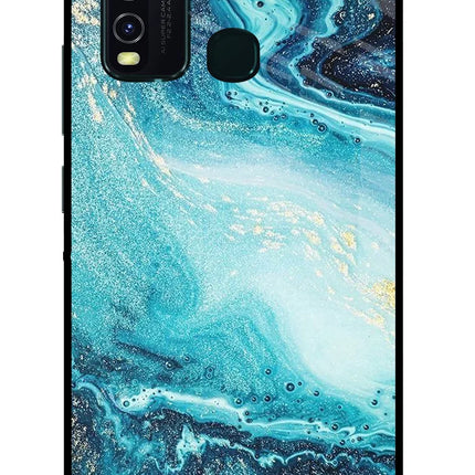 Blue Glitter Marble Vivo Y30/Y50 Glass Case