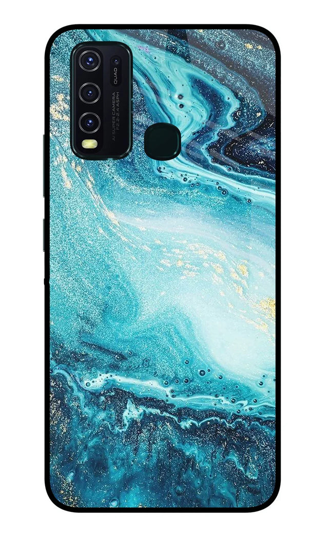 Blue Glitter Marble Vivo Y30/Y50 Glass Case