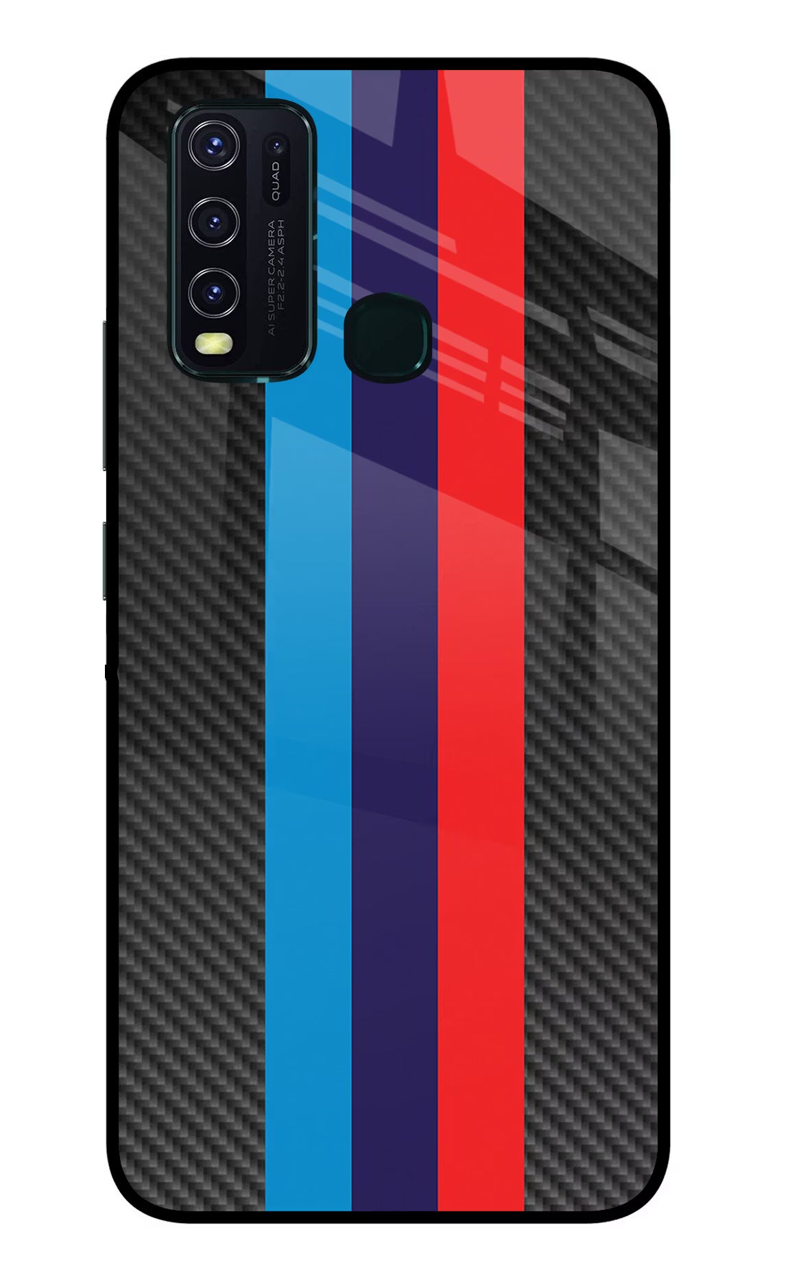 BMW Stripes Pattern Vivo Y30/Y50 Glass Case Back Cover by Casekaro