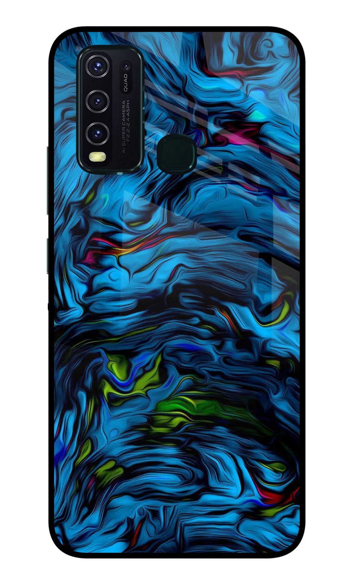 Dark Blue Abstract Vivo Y30/Y50 Glass Case Back Cover by Casekaro