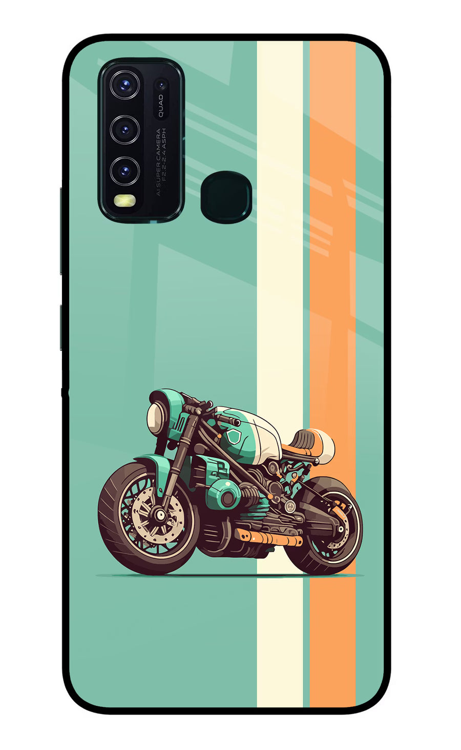 Striped Moto Drift Vivo Y30/Y50 Back Cover, Glass case