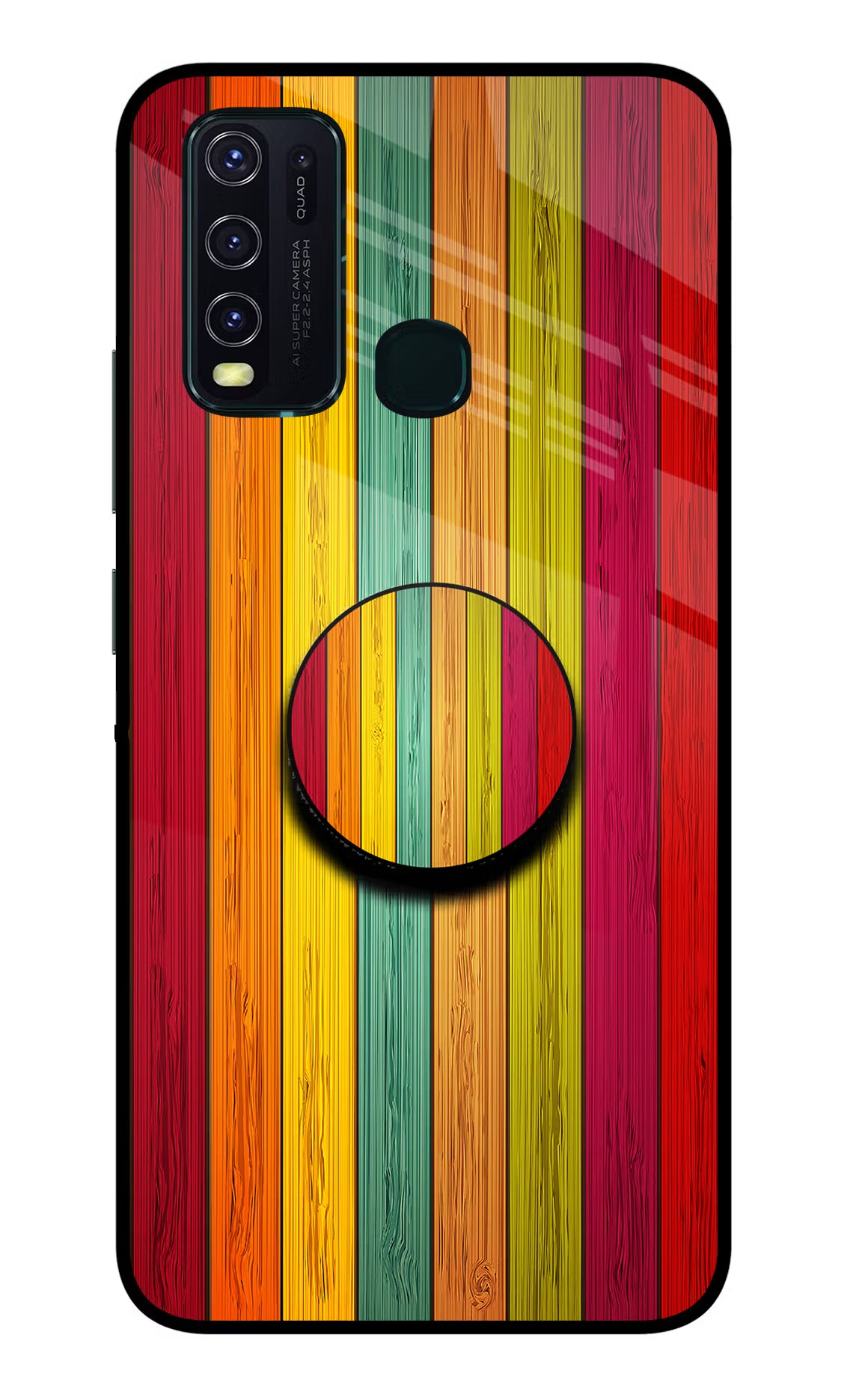 Multicolor Wooden Vivo Y30/Y50 Glass Case