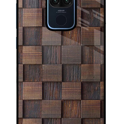 Wooden Cube Design Redmi Note 9 Glass Case Back Cover by Casekaro