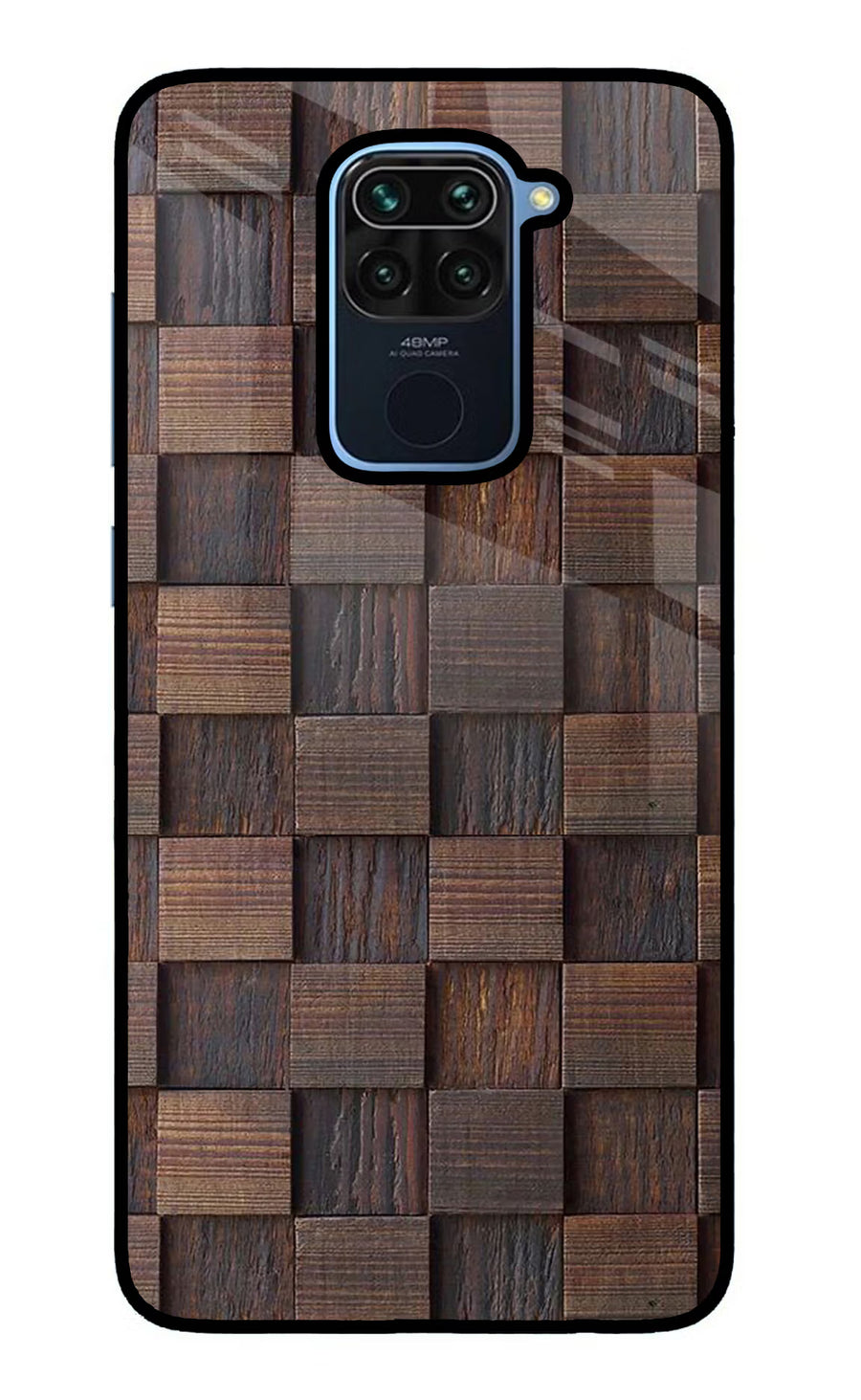 Wooden Cube Design Redmi Note 9 Back Cover, Glass case