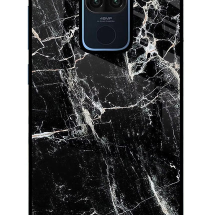 Black Marble Texture Redmi Note 9 Glass Case Back Cover by Casekaro