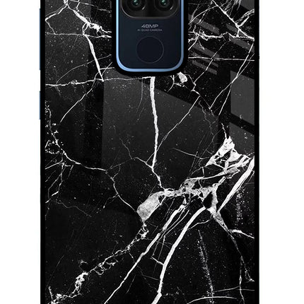 Black Marble Pattern Redmi Note 9 Glass Case Back Cover by Casekaro