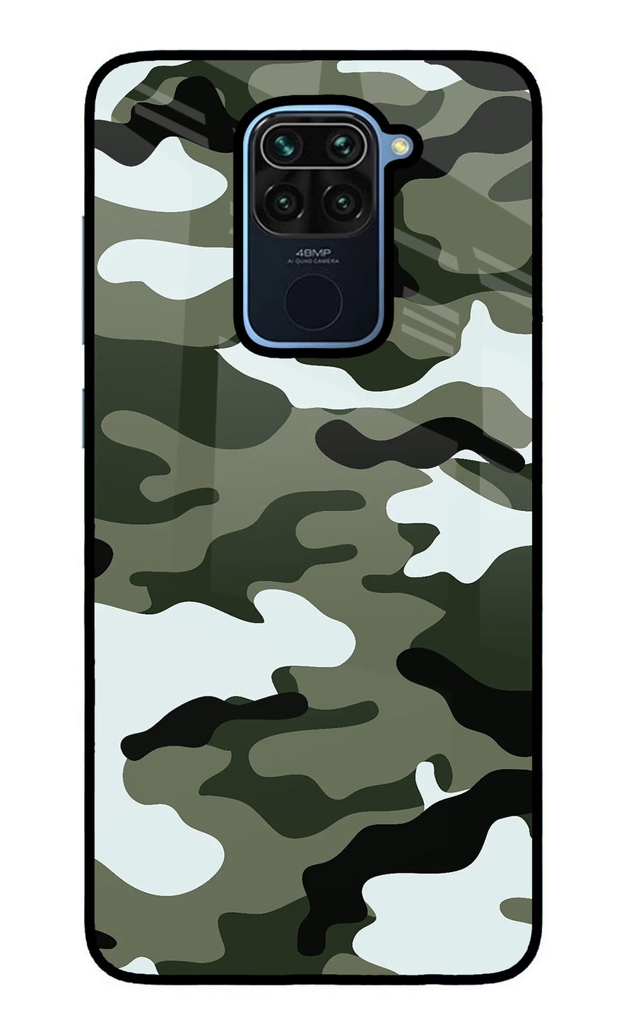 Camouflage Redmi Note 9 Back Cover, Glass case