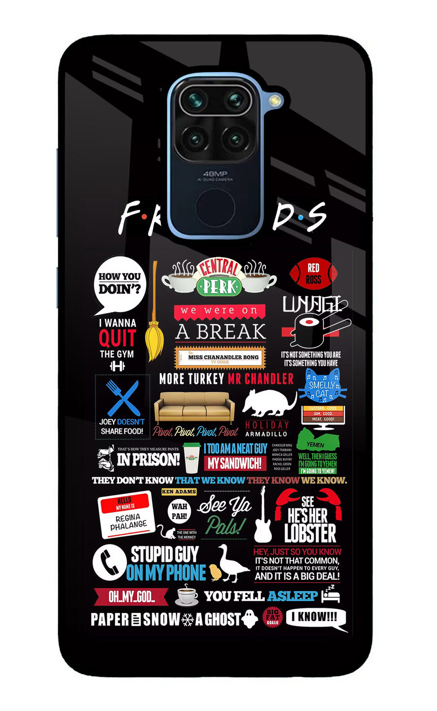 FRIENDS Redmi Note 9 Back Cover, Glass case