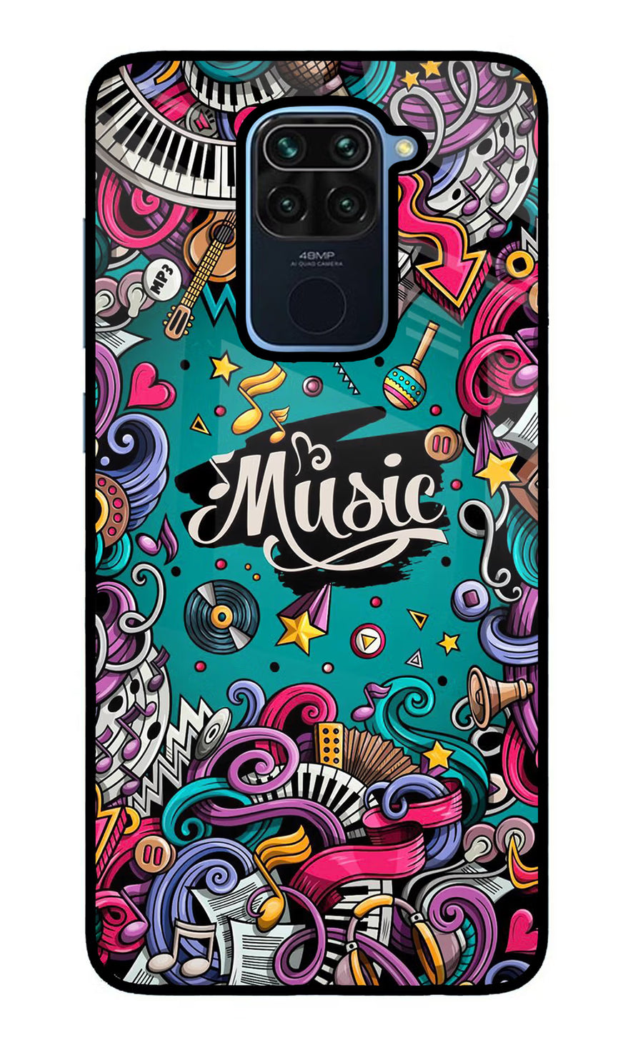 Music Graffiti Redmi Note 9 Back Cover, Glass case