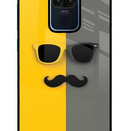 Sunglasses with Mustache Redmi Note 9 Glass Case Back Cover by Casekaro