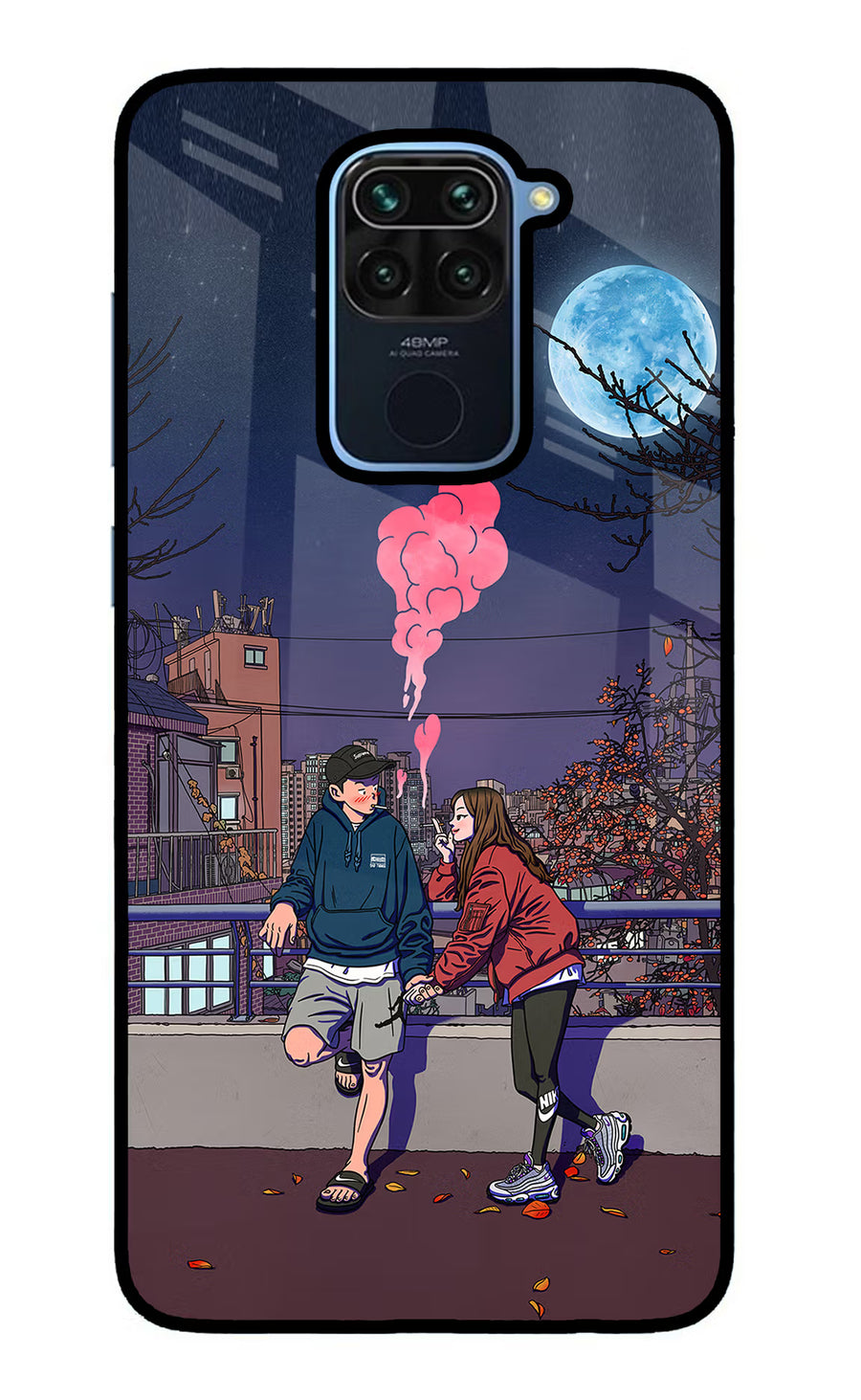 Chilling Couple Redmi Note 9 Back Cover, Glass case