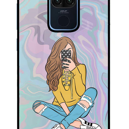 Selfie Girl Redmi Note 9 Glass Case Back Cover by Casekaro