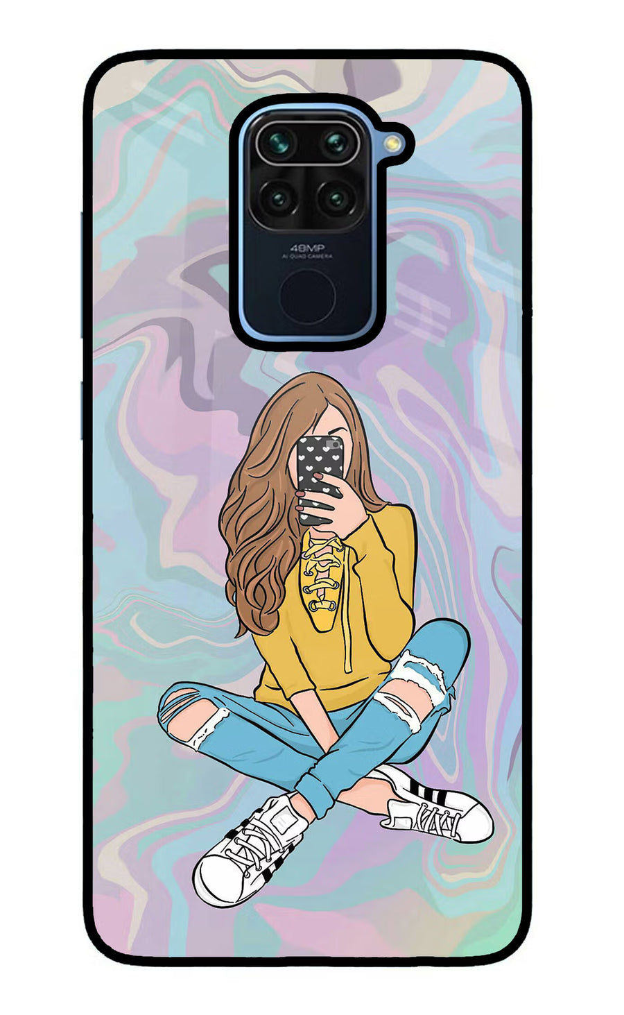 Selfie Girl Redmi Note 9 Back Cover, Glass case