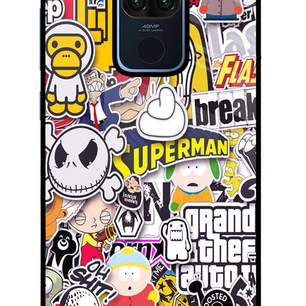 Sticker Bomb Redmi Note 9 Glass Case Back Cover by Casekaro