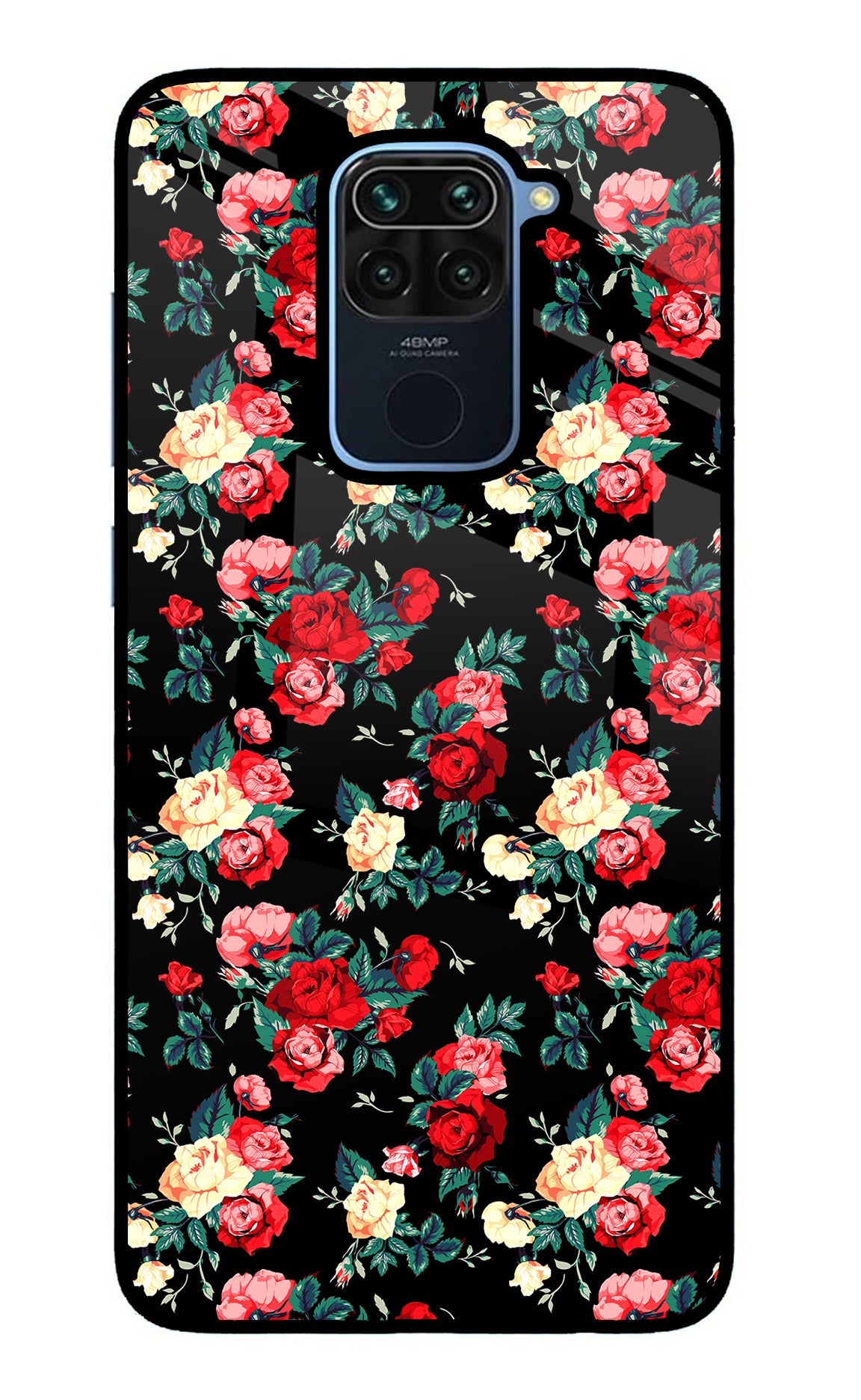 Rose Pattern Redmi Note 9 Glass Case