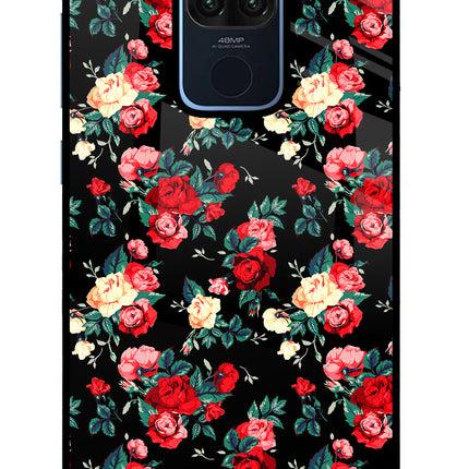 Rose Pattern Redmi Note 9 Glass Case Back Cover by Casekaro