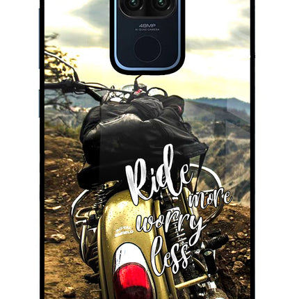 Ride More Worry Less Redmi Note 9 Glass Case Back Cover by Casekaro