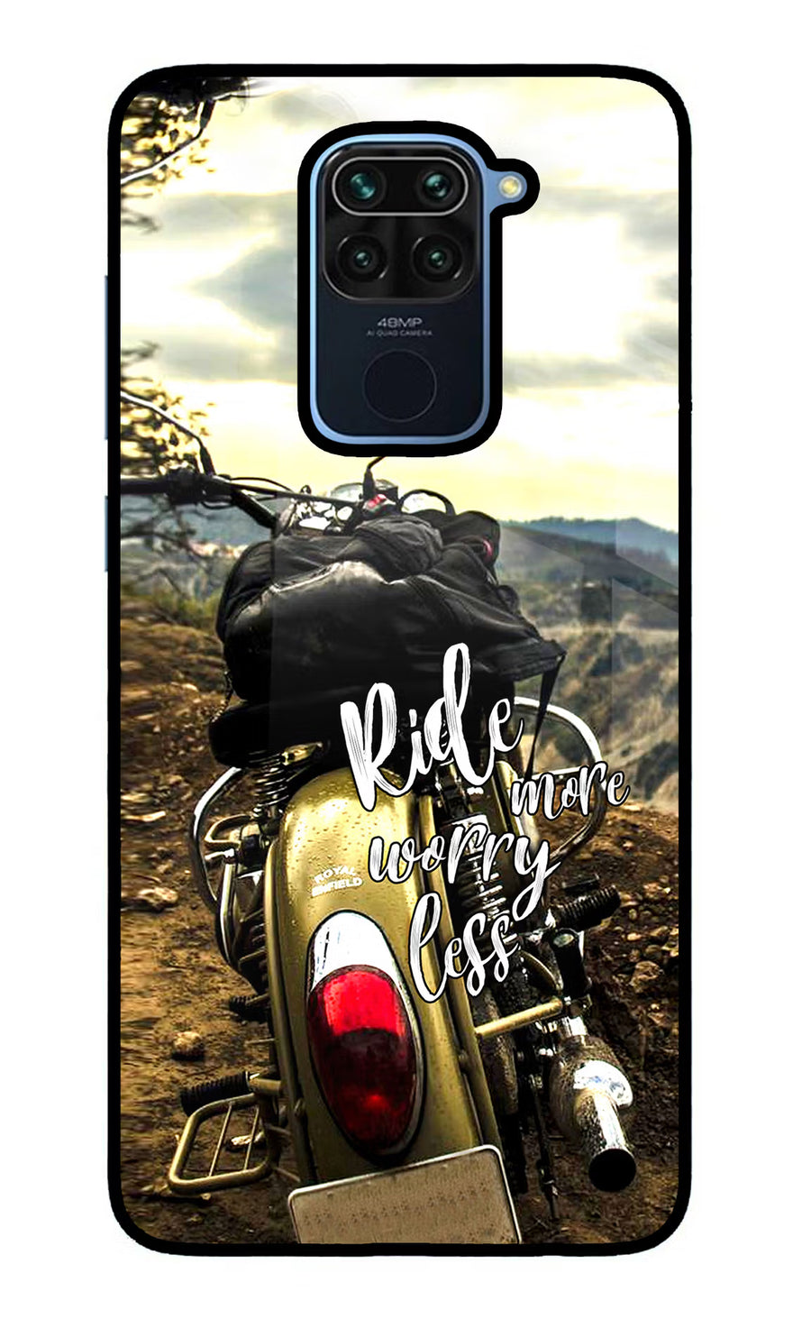 Ride More Worry Less Redmi Note 9 Back Cover, Glass case