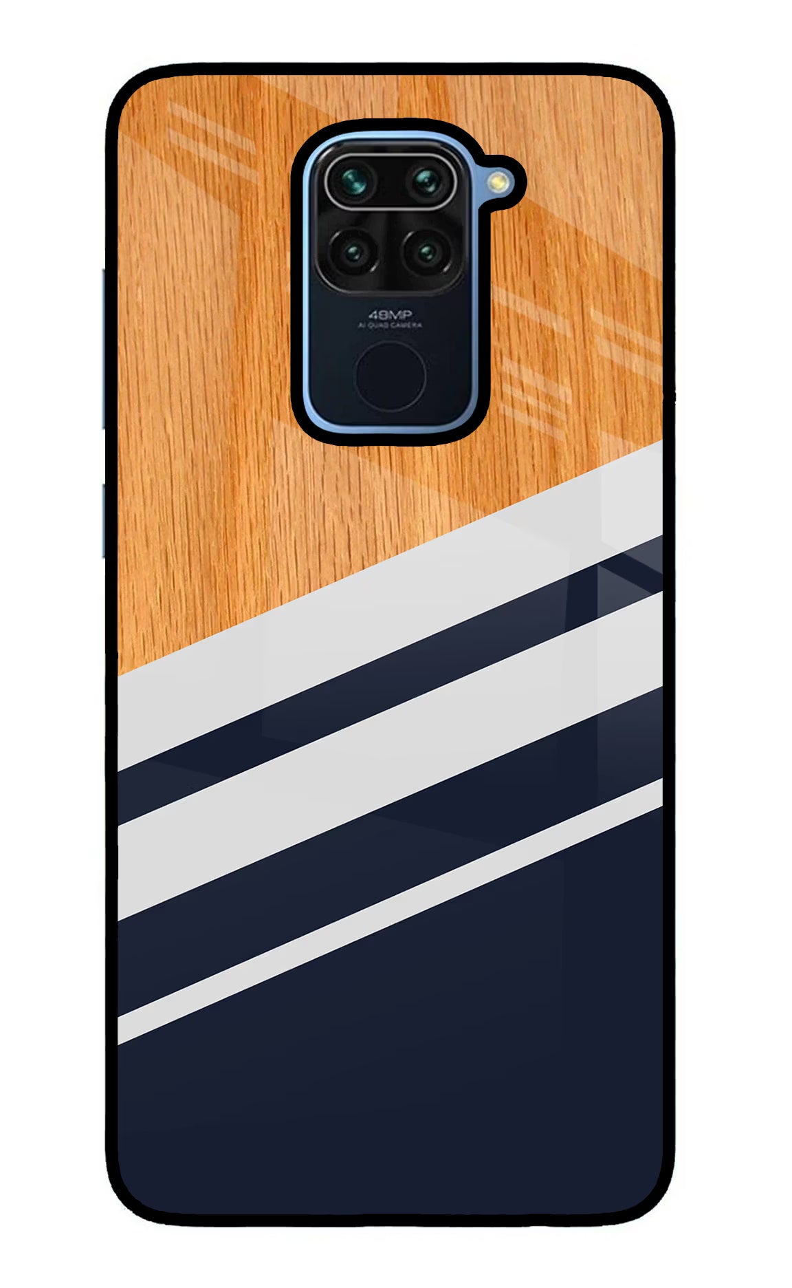 Blue and white wooden Redmi Note 9 Glass Case Back Cover by Casekaro