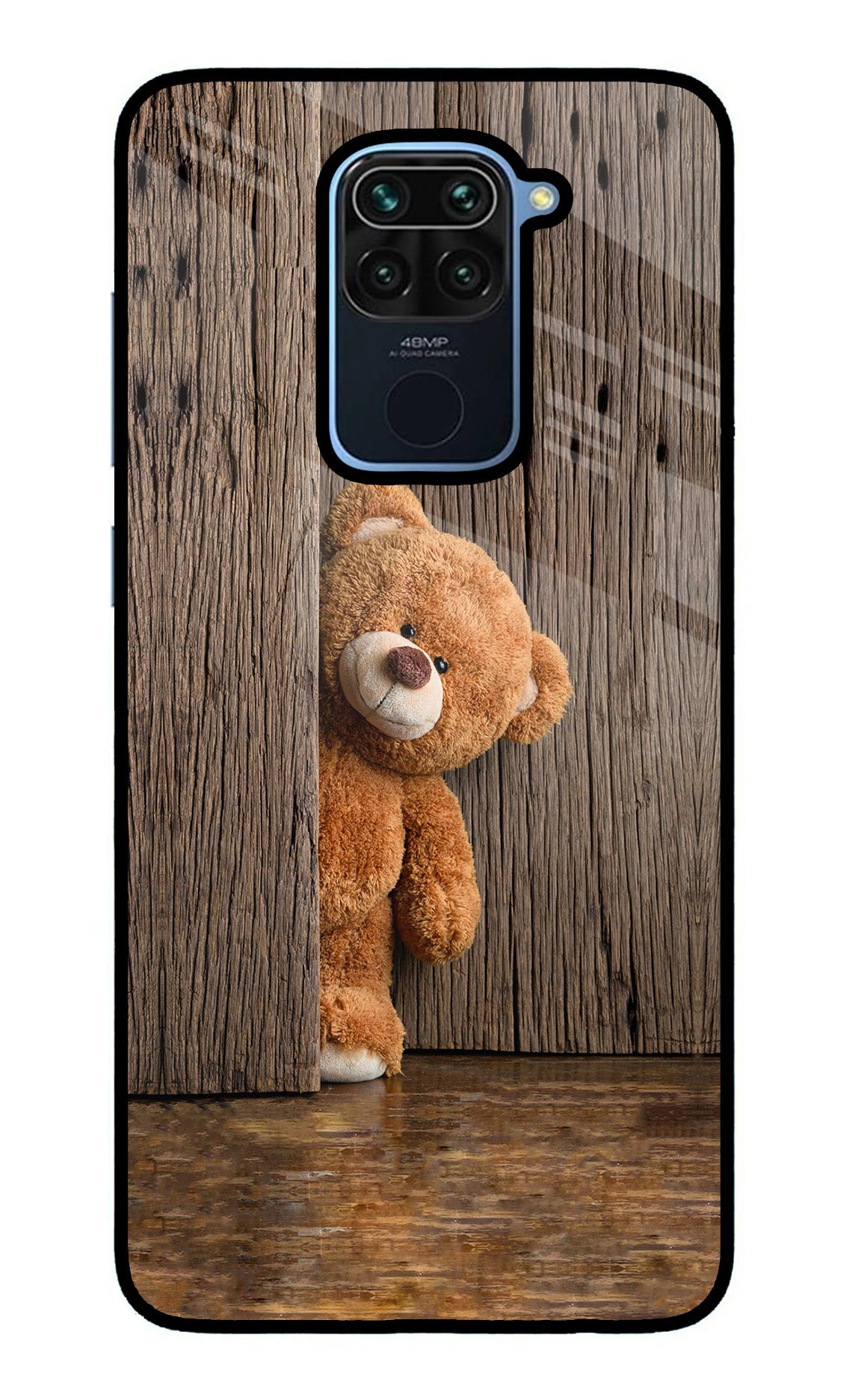 Teddy Wooden Redmi Note 9 Glass Case