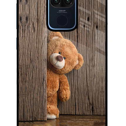 Teddy Wooden Redmi Note 9 Glass Case Back Cover by Casekaro