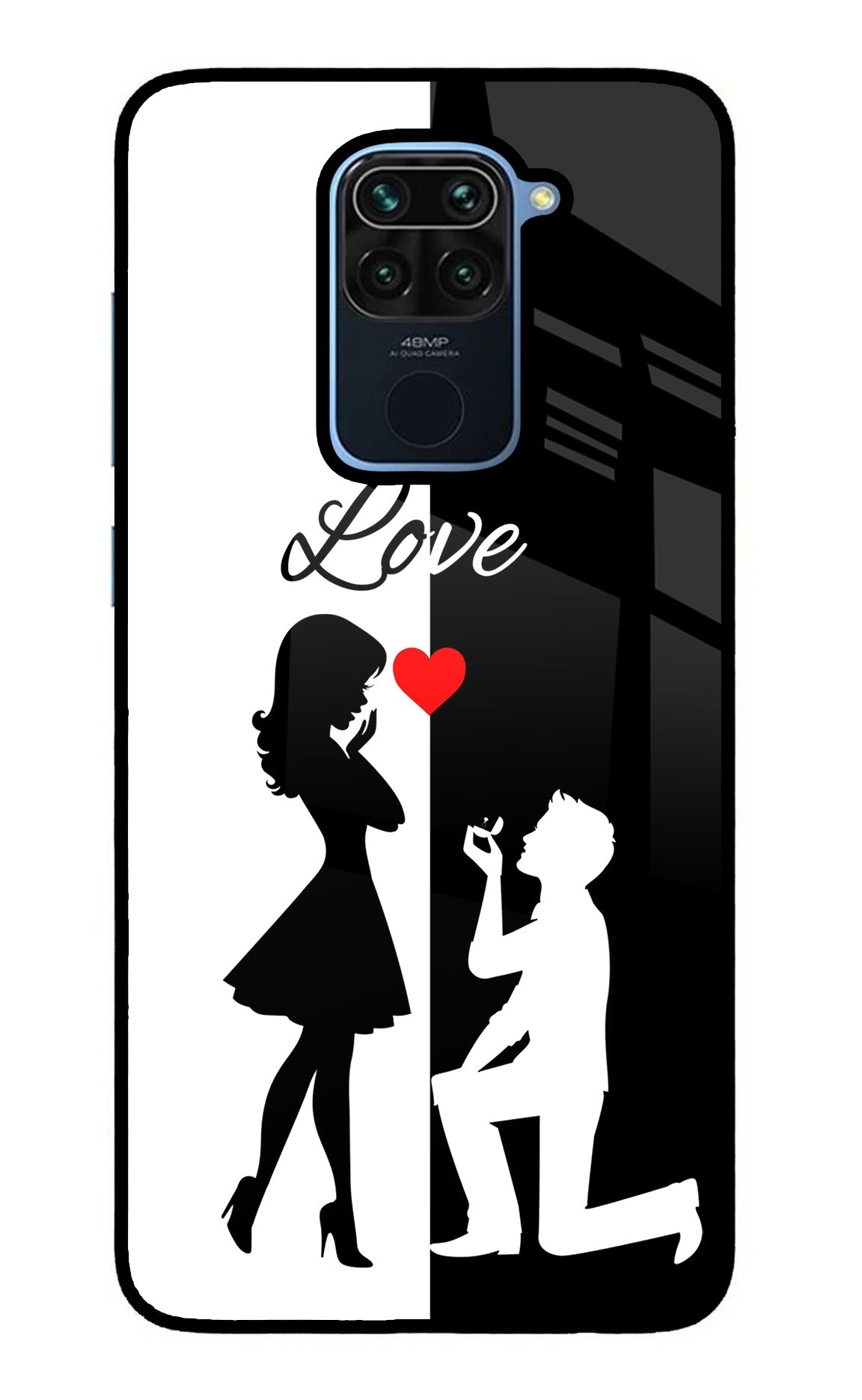 Love Propose Black And White Redmi Note 9 Glass Case