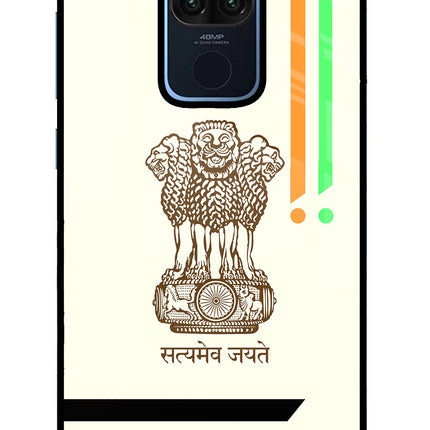 Satyamev Jayate Brown Logo Redmi Note 9 Glass Case Back Cover by Casekaro