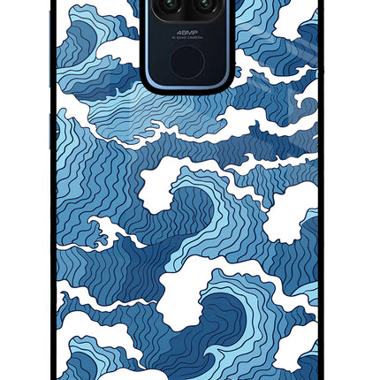 Blue Waves Redmi Note 9 Glass Case Back Cover by Casekaro