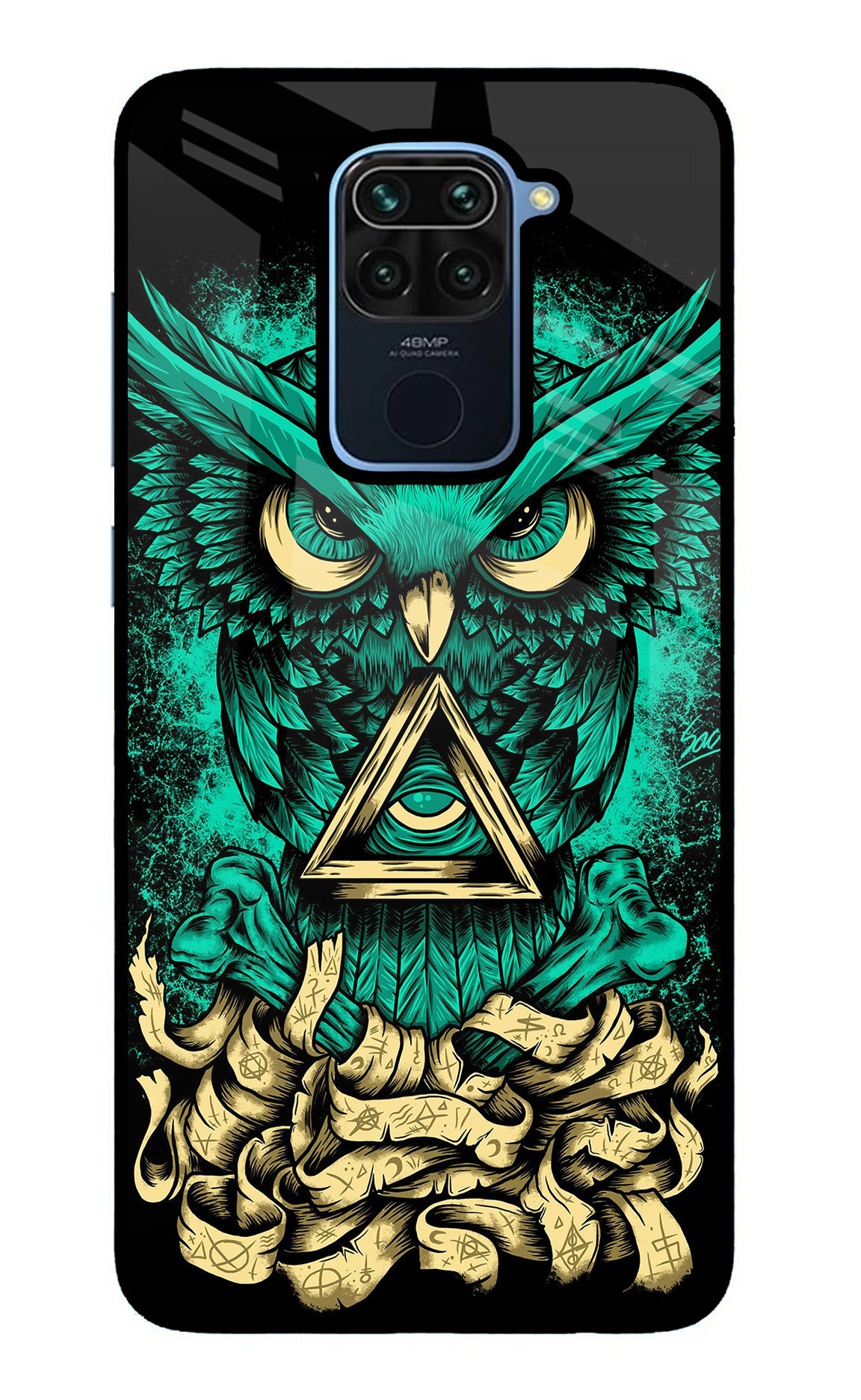 Green Owl Redmi Note 9 Glass Case