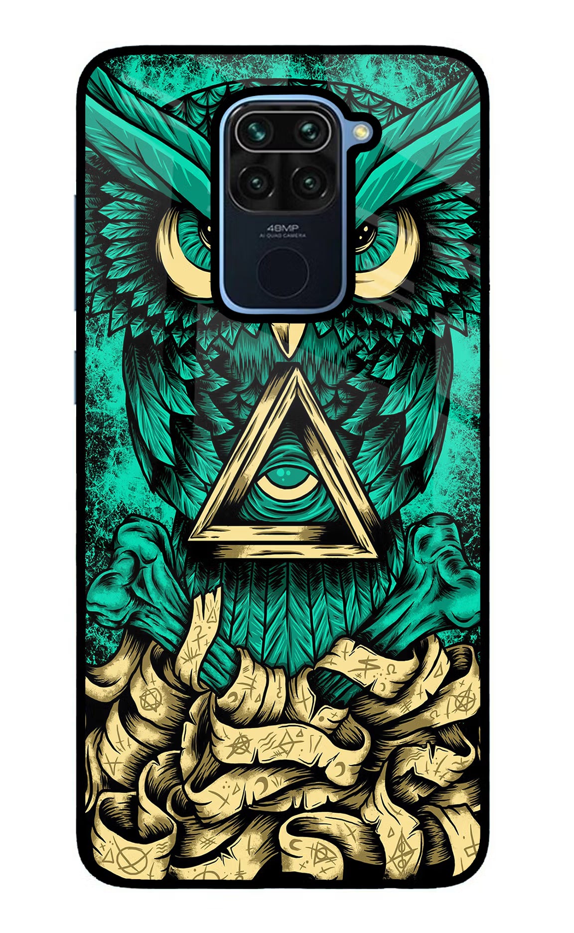 Green Owl Redmi Note 9 Glass Case Back Cover by Casekaro