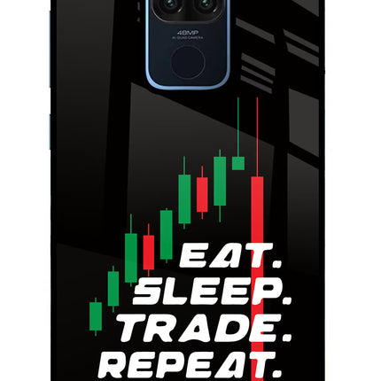 Eat Sleep Trade Repeat Redmi Note 9 Glass Case Back Cover by Casekaro