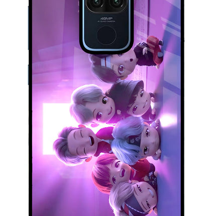 BTS Chibi Redmi Note 9 Glass Case Back Cover by Casekaro