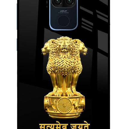 Satyamev Jayate Golden Redmi Note 9 Glass Case Back Cover by Casekaro