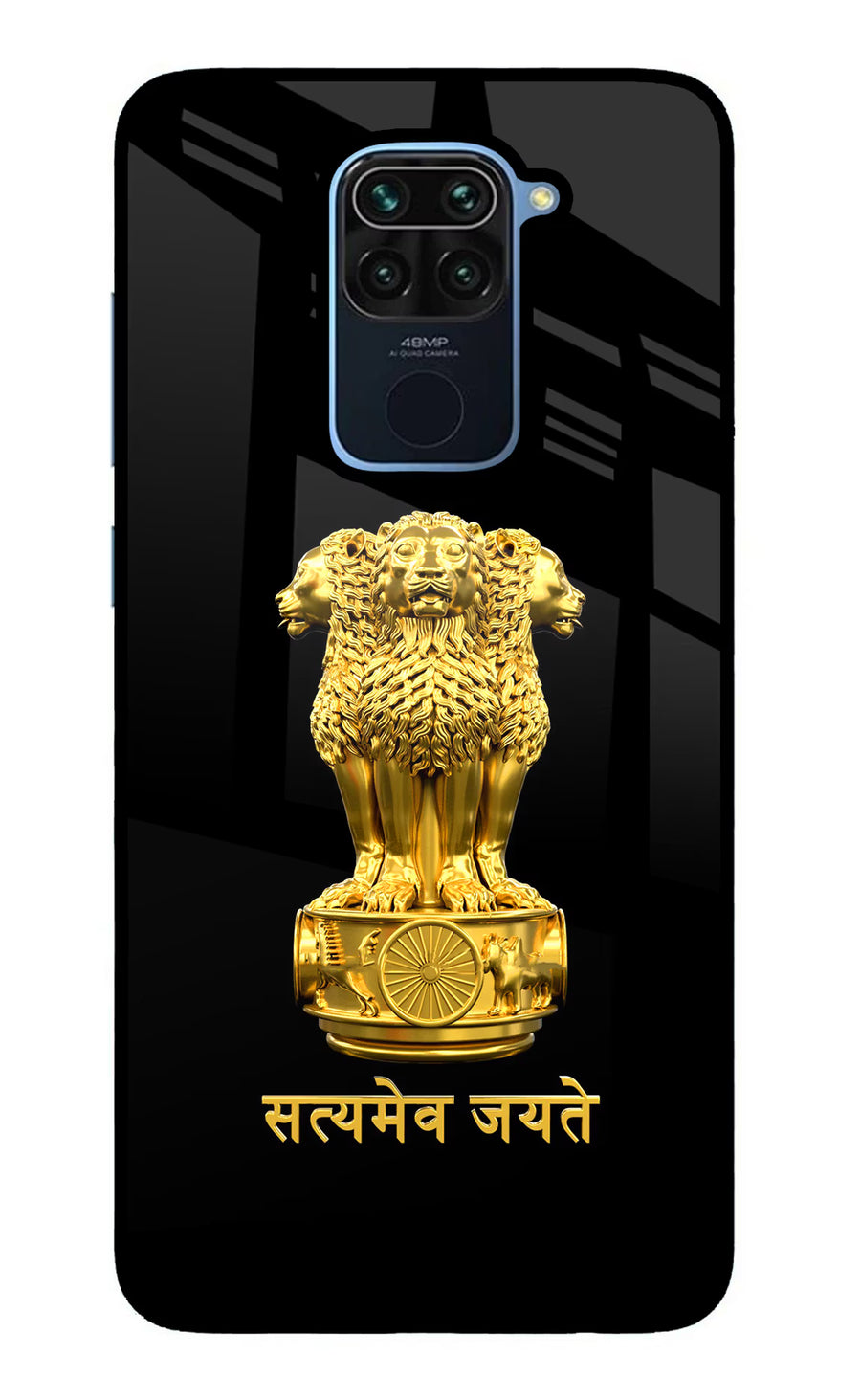 Satyamev Jayate Golden Redmi Note 9 Back Cover, Glass case