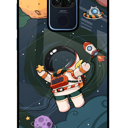 Cartoon Astronaut Redmi Note 9 Glass Case Back Cover by Casekaro