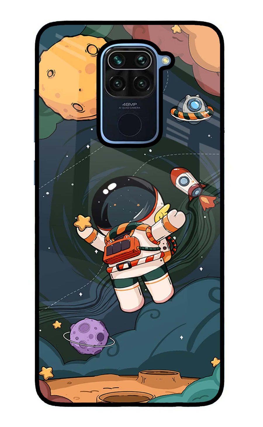 Cartoon Astronaut Redmi Note 9 Back Cover, Glass case