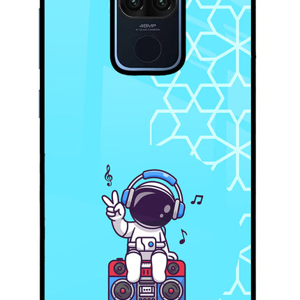 Cute Astronaut Chilling Redmi Note 9 Glass Case Back Cover by Casekaro