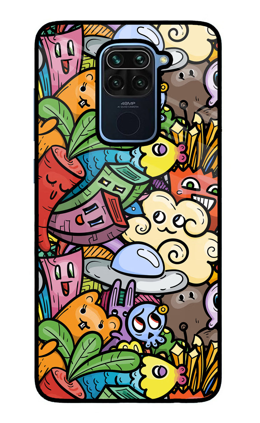 Veggie Doodle Redmi Note 9 Back Cover, Glass case